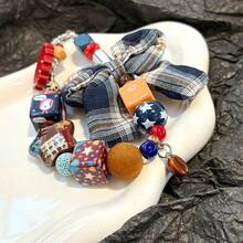 Matching Butterfly Beaded Phone Lanyard, Keychain, Phone Case Strap - Checkered Bow - Blue (Collector's Item Comes With a Free Pendant) - View 5