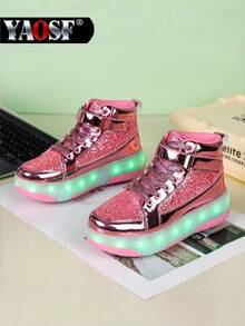 YAOSF 儿童及青少年轮滑鞋 - 升级版，稳定性更强，可拆卸两用运动鞋，街头酷炫轮滑鞋，户外运动夜光鞋，亲子鞋，新款直排轮滑鞋，带轮夜光鞋，夜间照明鞋 - 粉色 - 查看 10