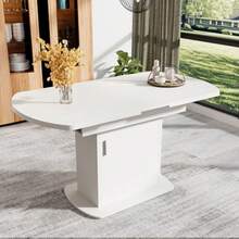 BTM Extendable Oval Dining Table 110/130cm Space-Saving Multi-Functional Dining Table With Storage Function Modern Minimalist Style White - White & Silver Handles - View 7