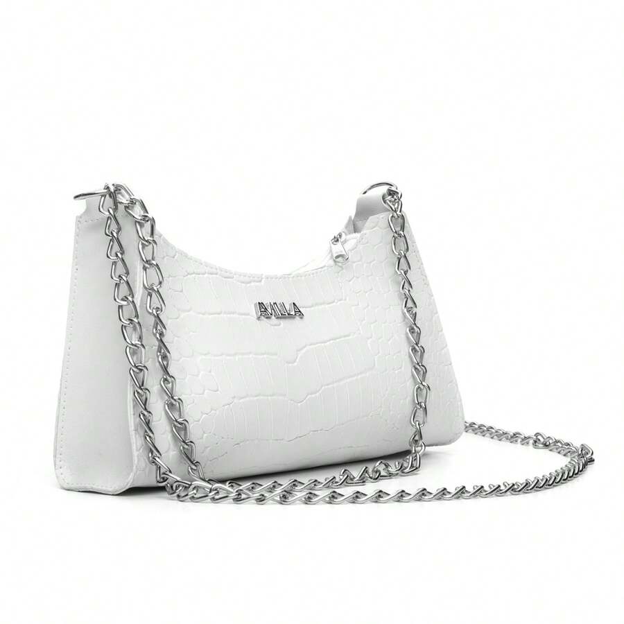 Women's Double Chain Crossbody Bag, Side And Shoulder Bag, Party Bag - White - View 1