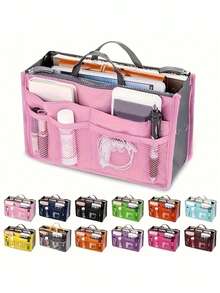1PC Wallet Organizer/Handbag Insert-13 Pockets, Waterproof Nylon Material, Cosmetic Travel Organizer, Simple Foldable, Multi-Functional Organizer, Gift Bag, School Supplies, Teacher Gift, Back To School Teacher Accessory. - Multicolor - View 3
