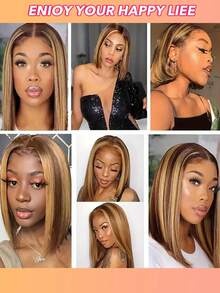 180% Natural Wig Highlight 13x4 Straight Lace Front Feels Like Real Hair Ultra-Breathable Sweat-Resistant Cap Adjustable Straps - S4/27 - View 6