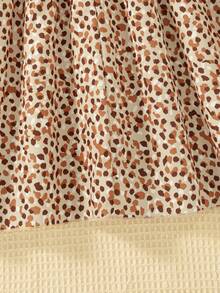 Girls' Casual Everyday Dress With Random Print Pattern, Decorative 3D Bow Design, Umbrella Sleeves, Knee-Length, Suitable For Spring And Summer - Apricot - View 8