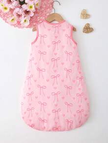 1 pieza Saco de dormir/manta de envolver para bebé recién nacido con estampado aleatorio de lazo rosa, ligero y suelto, adecuado para un mejor descanso - Rosa - Ver 2