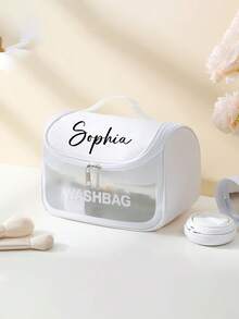 Customized Women's Cosmetic Bag, Personalized Semi-Transparent PVC Frosted Toiletry Bag, Customizable Name, Large Capacity Handbag, PU Flip-Cover Portable Storage Pouch, Travel Bag, Travel Essentials - Multicolor - View 11