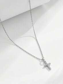 1件S925纯银简约清新优雅欧美INS水钻十字架项链，独特设计高端十字架吊坠锁骨链，精致的女士节日礼物 - Cross - 查看 8