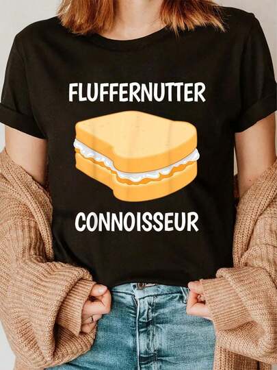 100% Cotton Peanut Butter Sandwich Fluffernutter Connoisseur T-Shirt Women's Vintage Relaxed Fit Tee Premium Soft Tops Printing Round Neck Fashion Shirts