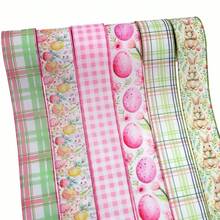 2 Rolls Easter Wired Edge Craft Ribbon, Spring Floral Bunny Wired Ribbon Watercolor Easter Bunny Floral Fabric Ribbon For Gift Wrapping, Floral Decor, Bows, DIY Crafts - Multicolor - View 6