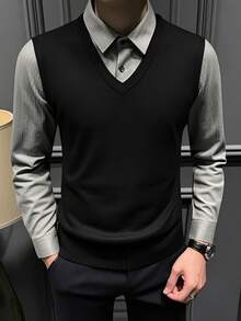 GRDR Men's Solid Color Knit Vest, Casual & Versatile - Black - View 7