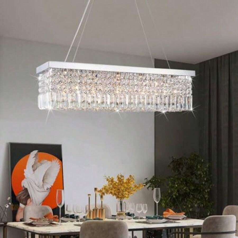 CRYSTOP - Lámpara de araña de vidrio de 3 luces lámpara colgante de gota de lluvia lámpara de techo colgante para sala de estar recámara baño de 9 pulgadas x 21.3 pulgadas - 11-plata 31.5 pulgadas de largo x 9.8 pulgadas de ancho x 8.9 pulgadas de alto - Ver 1
