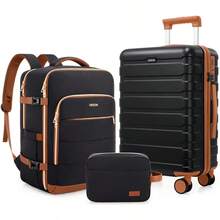 Luggage Set, PC Hardshell 20inch Carry On Luggage Set With Spinner Wheels, TSA Lock, Suitcase With Travel Backpack & 1Packing Cubes (Black, 1 Piece Set(20IN) - Dark Brown - View 9