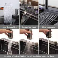 Gourmet Stainless Steel 304 Kitchen 75x45cm With Flexible Waterfall Faucet, Glass Washer And Winda Multifunctional Kit - Dark Grey - View 7