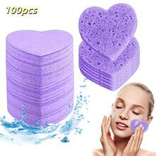 Compressed Cellulose Heart Shape Facial Sponges Natural Cosmetic Spa Sponges Reusable For Facial Cleansing Exfoliating - Coral Pink - View 41