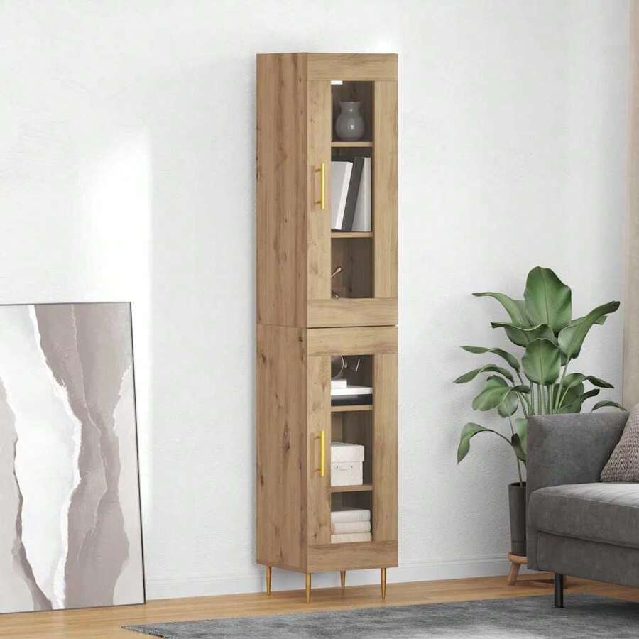 vidaXL 2 Stück Highboard Artisan-Eiche Glas - Gelb - Übersicht 1