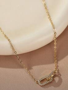 Plated Micro Paved Zirconia Double Hoop Necklace With Paperclip Pendant, Versatile Choker For Daily Wear, Dates, Parties - Multicolor - View 6