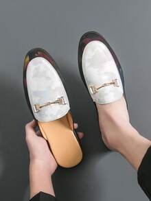 Men's Casual Slip-On Mule Shoes, Retro British Style - White - View 7