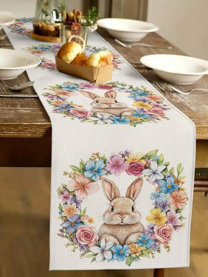 1pc Easter Bunny Pattern Table Runner, Easter Egg Pattern Home Decor Table Runner, Easter Home Decor, 1pc Table Runner, 4pcs Placemats, 1pc Pillow Cover, 3 Products Available, Home Decor Indoor/Outdoor Party Supplies, Room Decoration. Suitable For Easter Home Kitchen Decor And Event Party Decoration