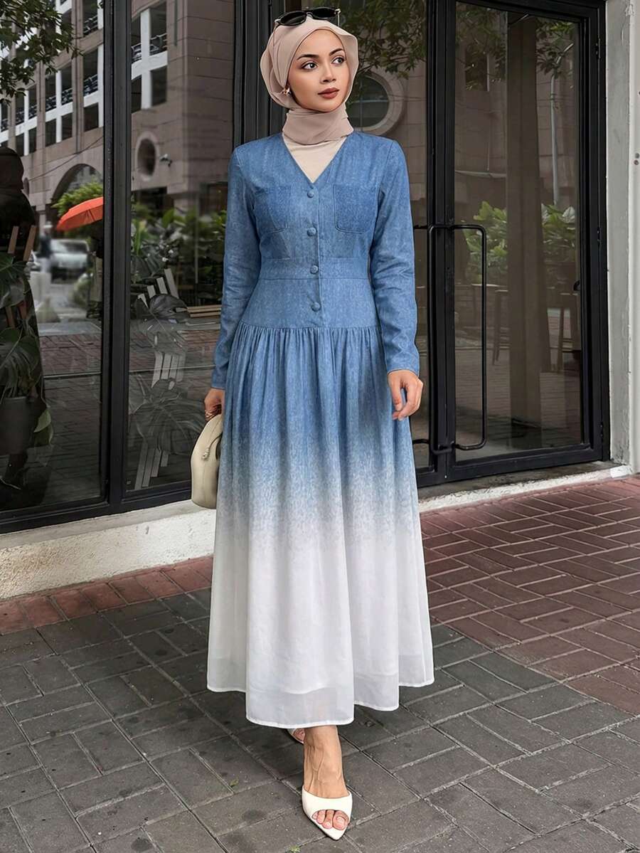 DAZY Spring/Summer Tie-Dye Tie Dye Elegant Long Dress, Suitable For Valentine's Day, Wedding, Party, Formal Occasion, Fashion, Slim Fit, Commute, Blue Maxi Dress - Blue - View 1