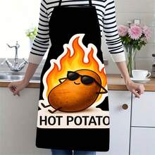 1件趣味卡通火焰土豆图案围裙，创意食物印花厨房围裙，烹饪腰围裙，家用烘焙防水围裙，趣味设计家务围裙，男女通用防油厨房围裙 - B - 查看 8