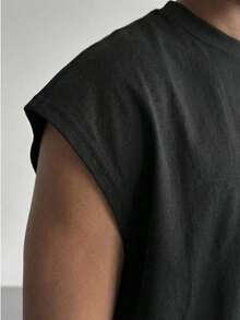 Men's Casual Loose Fit Round Neck Tank Top, Fashionable Street Style For Summer - Black - View 5