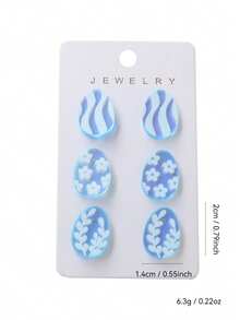 3 Pairs Easter Acrylic Holographic Iridescent Egg Stud Earrings Set, Cute Personalized Wavy Flower Print Earrings, Holiday Party Gift - Easter Eggs - View 5