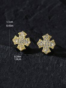 1对/2件朋克风水钻盾形耳钉，几何立方氧化锆镀铜，男女皆宜的时尚耳环，适合日常佩戴和派对，也可作为情人节或新年礼物。 - 彩色 - 查看 23