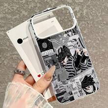 Personajes de anime con estética de collage en blanco y negro. Esta elegante funda es compatible con iPhone 17, 16, 15, 14 Pro Max, 13, 12, 11, XR y XS Plus. Fabricada en TPU flexible, resistente a golpes y arañazos, ofrece una excelente protección contra caídas y un agarre cómodo. Es un regalo ideal para familiares, amigos y seres queridos, y una opción perfecta para festivales. - Plateado - Ver 4