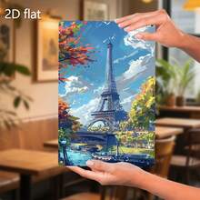 2D Flat, 1pc 2D Flat Printing, Tinplate Painting, Vibrant Cityscape, Metal Plaque, Hang Artworks, Decorative Items, Pre- Drilled, Weather- Resistant Art, Room Decor, Garden Decoration, Outdoor Sign, Wall Hanging Decoration, Plaque Decoratio2D Flat - White - View 4