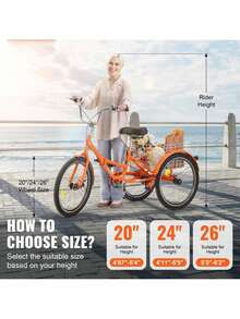 Folding Adult Tricycle, 26-Inch 7-Speed Adult Folding Trikes, Carbon Steel 3 Wheel Cruiser Bike With Basket & Adjustable Seat, Shopping Picnic Foldable Tricycles For Women, Men, Seniors (Pink) - 橘色 - 查看 2