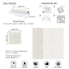1 Piece Extra Long 45 X 300 Cm (1. 5m Self-Adhesive Wallpaper - Self-Adhesive, Waterproof, Removable Leaf Pattern Wallpaper - Modern Minimalist Vinyl Wallpaper For Living Room, Bedroom, Kitchen - Easy Installation & Damage-Free Removal - Home Culture Wallpaper, Wall Covering, Contemporary Style, Durable Material, Decorative Wall Art, Interior Architects - RW580-3M - 查看 12