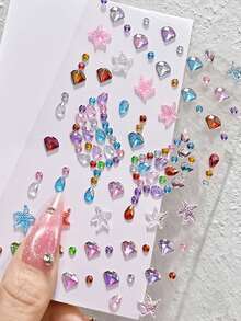 125片彩虹色立体闪亮宝石贴纸，1张3D亚克力闪亮爱心星星贴纸，自粘水钻钻石形状设计，适用于化妆和服装，多色钻石脸部宝石，适用于情人节、节日、派对和活动 - 彩色 - 查看 5