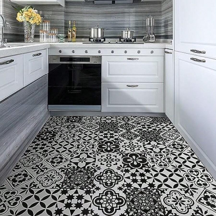 RomDeco Baldosa de Piso Adhesiva de Vinilo Blanco y 7.87 pulgadas X 7.87 pulgadas Piso Adhesivo para Cocina Baño 10 Patrones Diferentes Total 20 piezas - 20 piezas - Ver 1