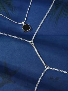 2 Pcs Sexy Silver Chain Black Geometric Pendant Necklace Summer Beach Crossover Bikini Body Chain Body Jewelry - Silver - View 3