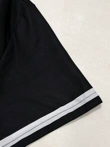 WAIT HIM 男士夏季休闲度假时尚日常通勤植物印花撞色包边短袖衬衫 - 黑色 - 查看 3