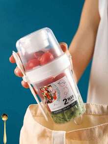 1pc Creative Double-Layer Salad Cup With Spoon And Lid, Can Be Used As Oatmeal Cup, Low-Fat Milk Cup, Yogurt Cup, Portable Fruit & Vegetable Milk Cup, Water Cup, Bubble Tea Cup, Coffee Cup, Suitable For Picnics And Camping, Also Can Be Used As Study Supplies, Unique Gift. - Multicolor - View 10