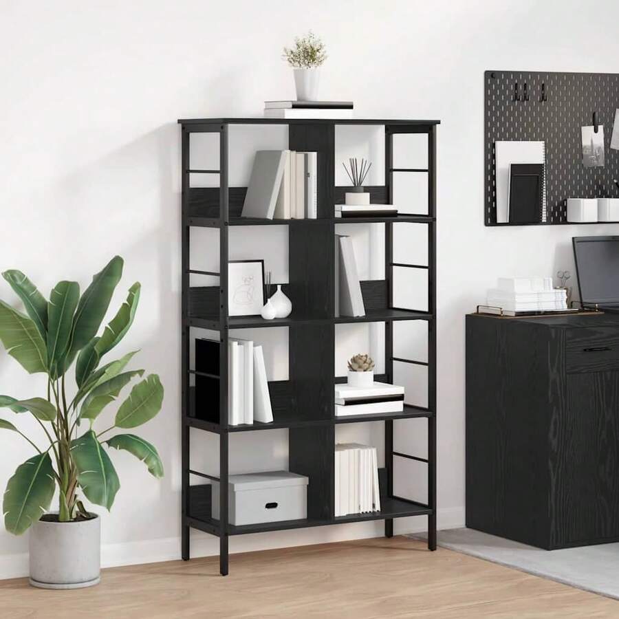 vidaXL Bücherregal Schwarz Eichen-Optik 82 X 32 X 144,5 Cm - Schwarz - Übersicht 1
