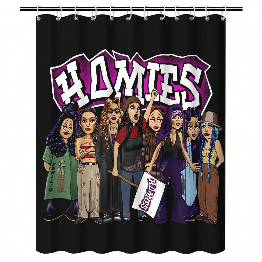 Lil Homies 90s Chicana Seasonal Shower Curtain | Polyester Fabric, Includes Hook, All-Season Use For Holiday Or Themed Decor, Fashion Theme - Nhiều màu - Xem 1