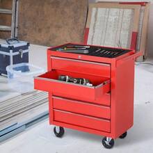 DURHAND 5 Drawer Roller Tool Cabinet Storage Box Workshop Chest Garage Wheeling Trolley W/ Handle - Red - Red - View 3