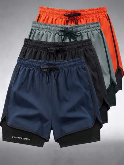 2026 New 3/4 Length Men's Fitness Running Shorts With Lining - Boyfriend Style Quick-Dry Sports Pants Suitable For Spring/Summer Training, Fitness, Commuting