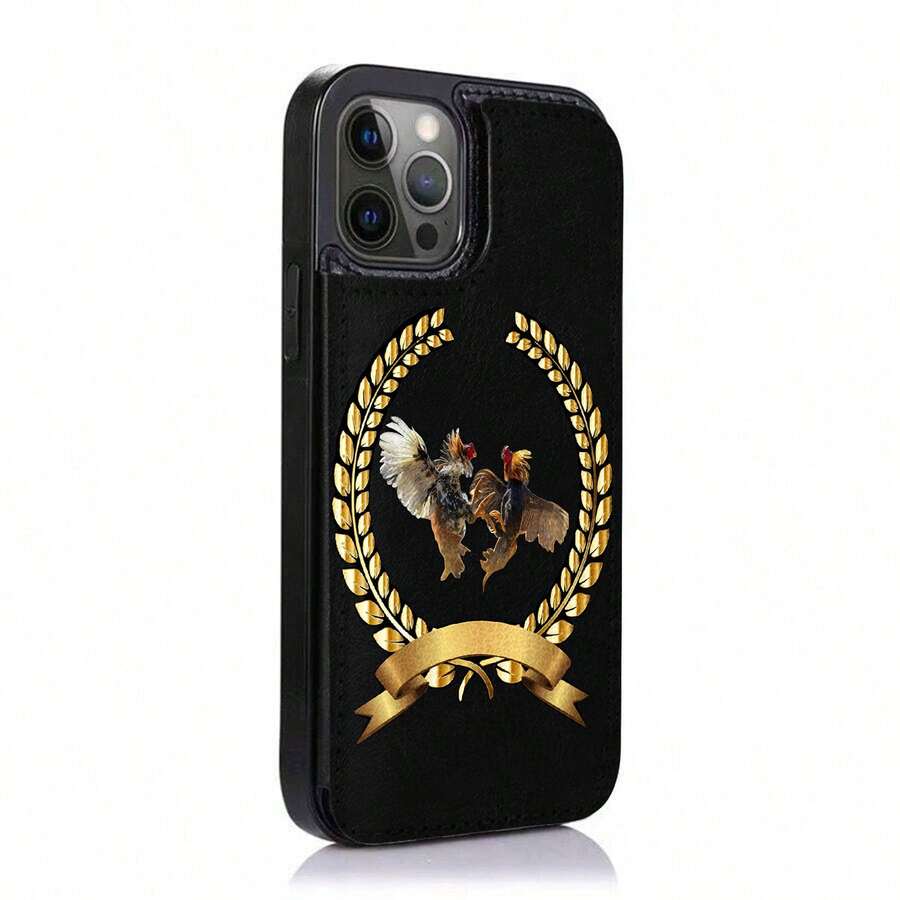 Estuche para teléfono Rooster Fighting Champions compatible con teléfonos 17 16 Pro Max 15 Pro Max 13 y 12 Cuenta con un diseño a prueba de golpes con ranura para tarjeta de crédito y es impermeable, a prueba de caídas y resistente a rayones. Es un gran regalo para familiares, amigos, amantes, novios/novias y para el Día de San Valentín. - Negro - Ver 1