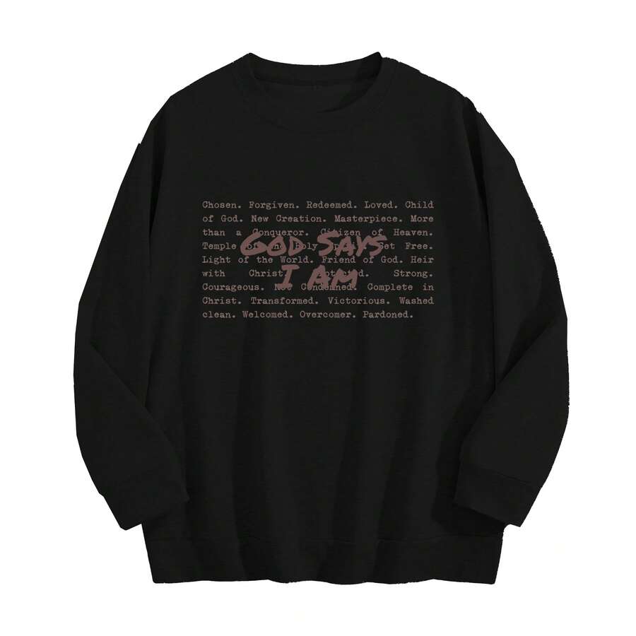 God Says I Am Christian Sweatshirt, Bible Verse Sweater, Christian Sweat For Women, Jesus Christian Christmas Gift,Love And Grace - 黑色 - 查看 1