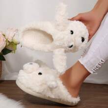 Winter Indoor Warm Slippers For Women Cute Cartoon Dog Plush Slides Memory Foam Fall Bedroom House Shoes - trắng - Xem 9