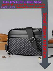 男士休闲格子单肩包，新款韩版真皮斜挎包，时尚小方包，品牌拼接小背包，万圣节，圣诞节礼物，秋冬旅行度假单肩包，斜挎包，腰包，黑色包包，假日必备，露营单肩包，返校季夏季，度假包，背包，斜挎包，春季学习单肩包，印花迷你包，相机包，小收纳袋 - 黑色 - 查看 2