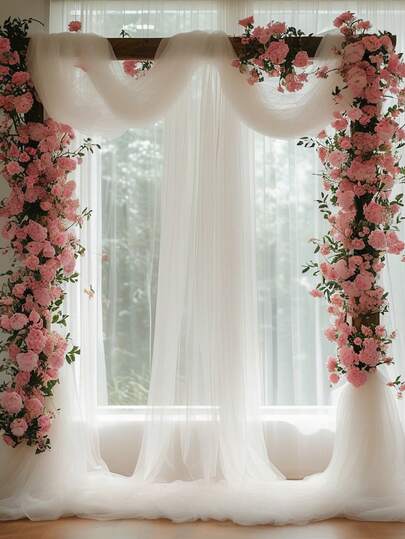 1롤 100% 폴리에스터 화이트 망사 원단, 결혼식, 파티, 축제, 계단, DIY, 발렌타인 데이, 어머니의 날, 추수감사절, 졸업, 기념일에 다용도 장식