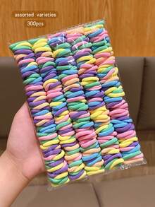 Approx. 300pcs/Pack Sweet Style Hair Ties, Basic Everyday Hair Accessories - Multicolor - View 3