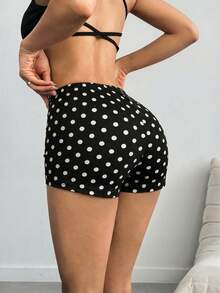 夏季新款黑白波点复古休闲迷你短裤 - 黑色 - 查看 2