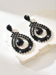 2对银白色、藏蓝色、黑色水晶流苏耳环，女士个性街头风水滴形吊坠耳环 - MS451 - 查看 13