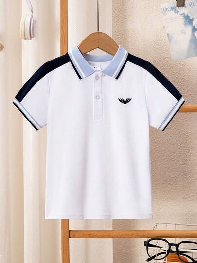 Young Boy/Kids Casual Fashionable Color Block Short Sleeve Polo Shirt, Suitable For Daily Wear, School, Outdoor Activities, Gatherings