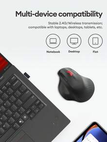 Lenovo 联想T50pro人体工学无线垂直鼠标，静音按键，3级2400DPI调节，无线或2.4G稳定连接，办公鼠标，笔记本电脑鼠标，台式电脑鼠标，平板电脑鼠标 - 黑色 - 查看 11