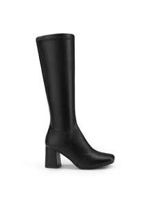 Women's Gogo Boots Square Toe Chunky Fashionable  Casual Simple Knee High Boots - màu đen - Xem 7